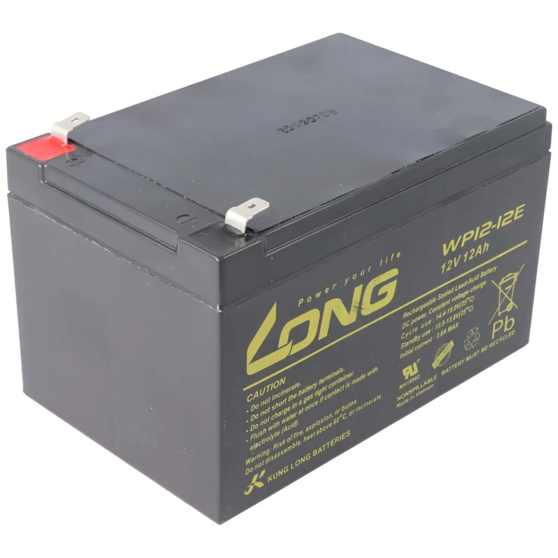 Kung Long WP12-12E F2 Zyklenfest Blei-Vlies-Akku, 12Volt, 12Ah mit 6,3mm Faston Anschluss