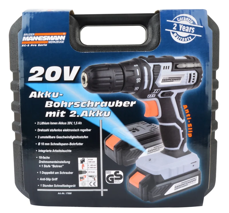 Akku-Bohrschrauber 20V, Li-Ionen, 2-gang, 2 Akkus