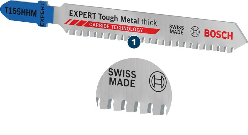 Bosch EXPERT Tough Metal thick T155HHM Stichsägeblatt (3er-Pack, zum schneiden von dickem, zähem Metall, 92 mm, T-Schaft)