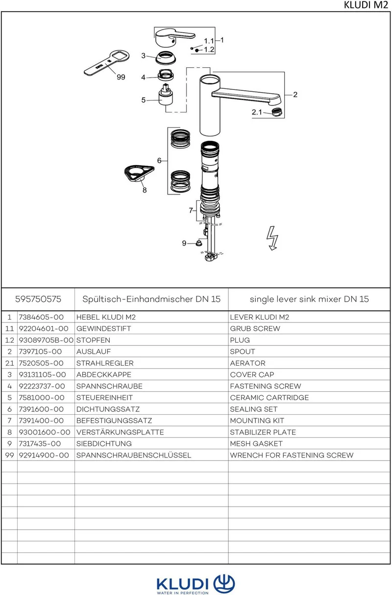 KLUDI M2 Spültisch-Einhandmischer DN 15 Niederdruck Chrom – 360° schwenkbar