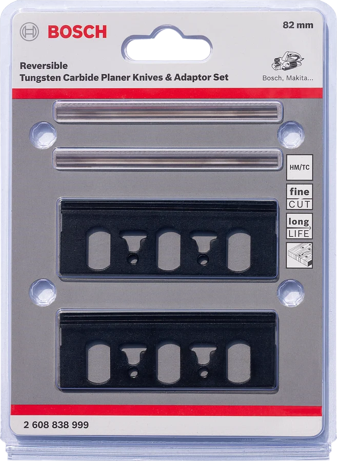 Bosch Carbide-Wendehobelmesser mit Adapter 82x5.5x1.1 mm, gerade, 40° für Holz 2 Stk. (Hobel Zubehör)