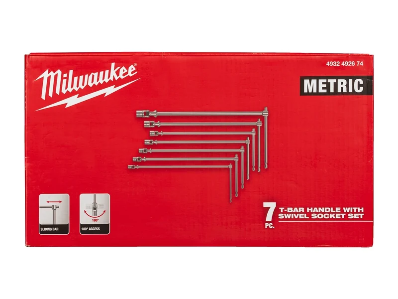 Milwaukee T-Gelenkschlüssel mit schwenkbarem Steckschlüssel Set, metrisch 7 tlg.
