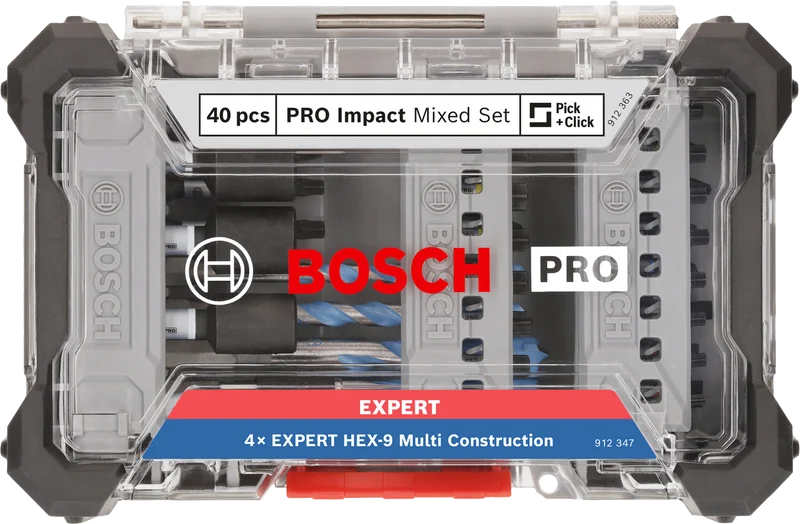 Bosch PRO Impact Bit- & Bohrer-Set 40-tlg. (Schrauberbits: PH, PZ, T, H, SL - Multi Construction Bohrer: 5, 6, 8 mm - Bithalter - Stecknuss: 8, 10, 13 mm)