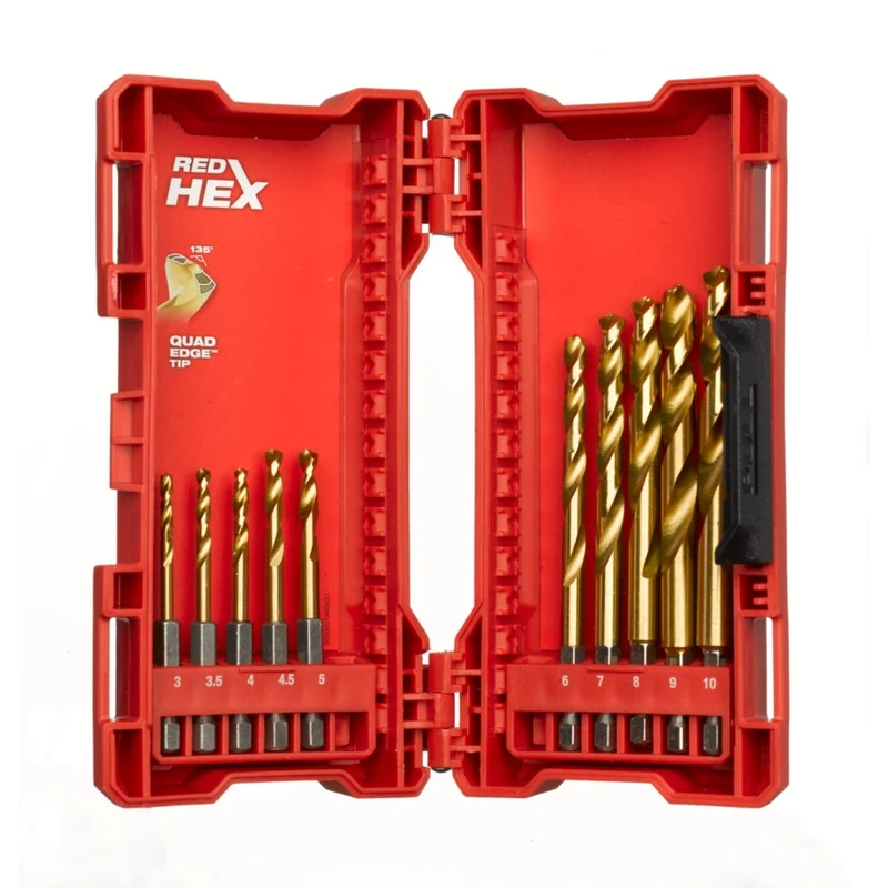 Milwaukee 10-teiliges Set SHOCKWAVE Metallbohrer HSS-G RED HEX Titan 1/4"