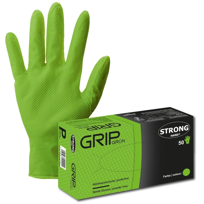 STRONGHAND Einweghandschuh puderfrei latexfrei Grip Nitril grün