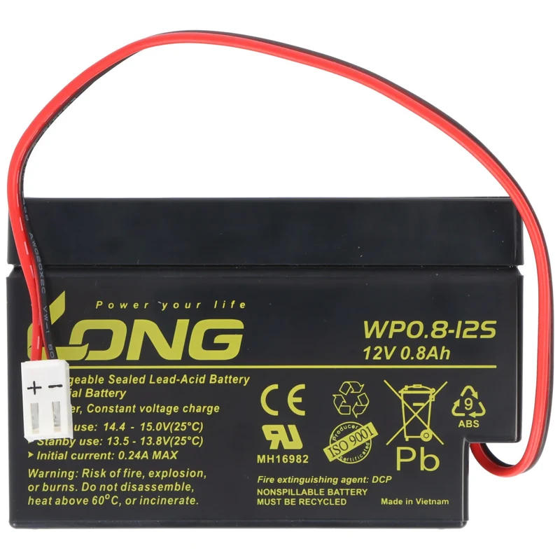 Kung Long WP0.8-12 Blei-Vlies-Akku, 12Volt, 0,8Ah mit JST Stecker