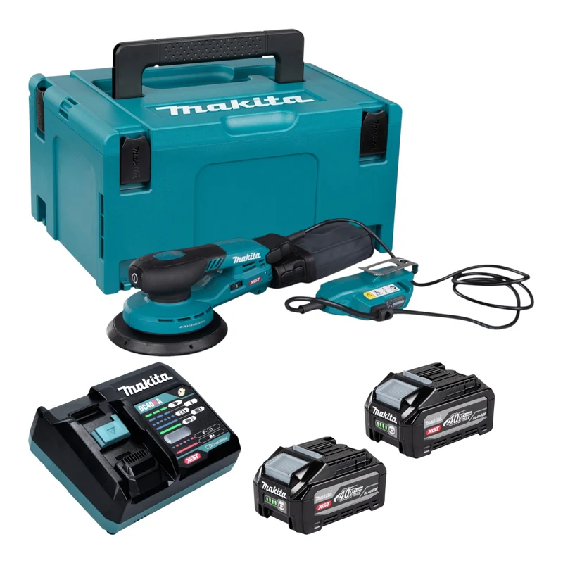 Makita BO 002 CGU201 Akku Exzenterschleifer 40 V max. 150 mm 5,0 mm Hub Brushless + 2x Akku 4,0 Ah + Ladegerät + Makpac