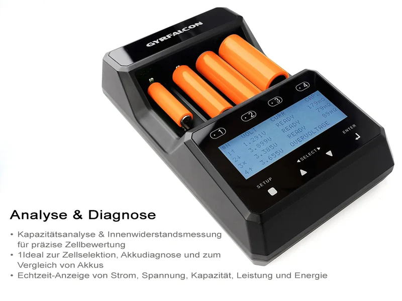 Enova Gyrfalcon S4000 professionelles Universal-Analyse-Ladegerät für alle Akku-Typen