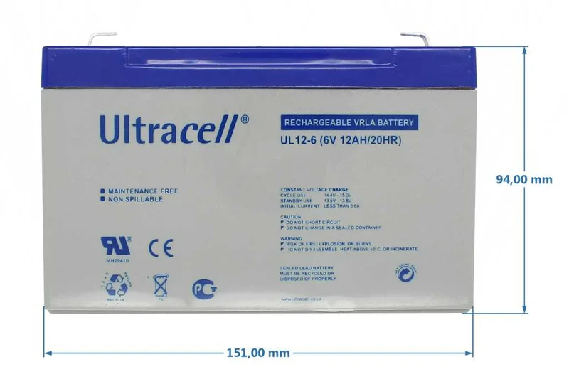 Ultracell UL12-6 Blei Akku 6 Volt 12Ah mit Faston 4,8mm Kontakten