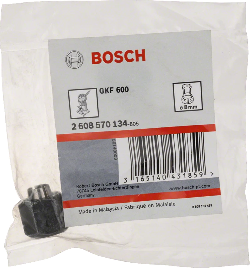 Bosch Spannzange 8 mm mit Überwurfmutter für Kantenfräse GKF 12V-8 / GKF 600
