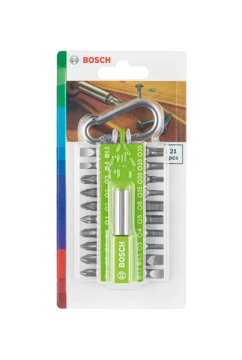Bosch Schrauberbitset magnetisch mit Snap-hook Karabiner Hellgrün 21 tlg. (2607002823)