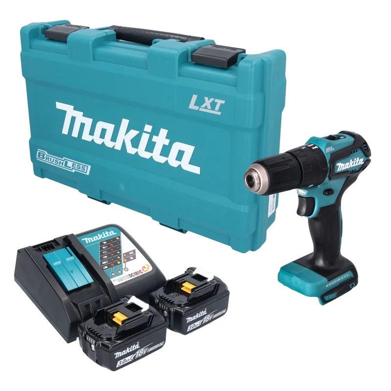 Makita DHP 483 RFK Akku Schlagbohrschrauber 18 V 40 Nm Brushless + 2x Akku 3,0 Ah + Ladegerät + Koffer