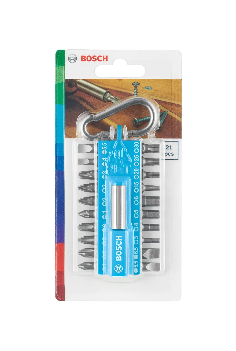 Bosch Schrauberbitset magnetisch mit Snap-hook Karabiner hellblau 21 tlg. (2607002822)