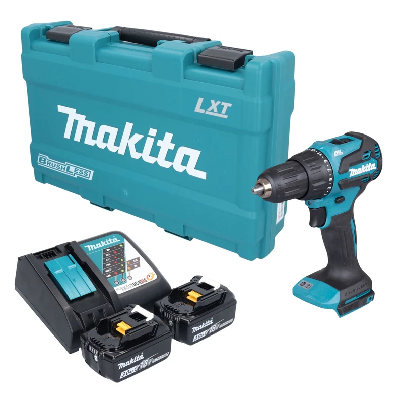Makita DHP 490 RFK Akku Schlagbohrschrauber 18 V 65 Nm Brushless + 2x Akku 3,0 Ah + Ladegerät + Koffer