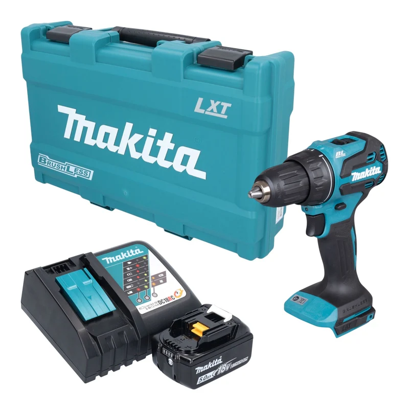 Makita DDF 490 RT1K Akku Bohrschrauber 18 V 65 Nm Brushless + 1x Akku 5,0 Ah + Ladegerät + Koffer