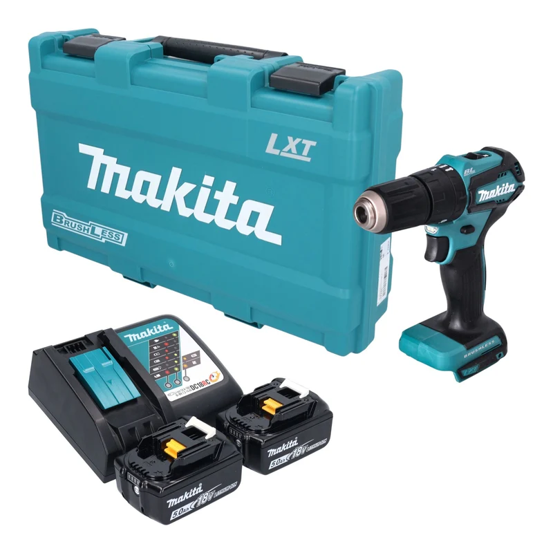 Makita DHP 483 RTK Akku Schlagbohrschrauber 18 V 40 Nm Brushless + 2x Akku 5,0 Ah + Ladegerät + Koffer