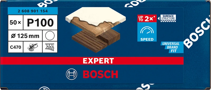 Bosch EXPERT C470 Schleifpap. o. Lö. f. Winkelschl. u. Bohrer, 125 mm, G 100, 50-tlg.