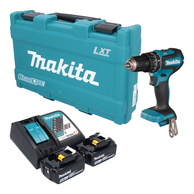Makita DHP 485 RTK Akku Schlagbohrschrauber 18 V 50 Nm Brushless + 2x Akku 5,0 Ah + Ladegerät + Koffer