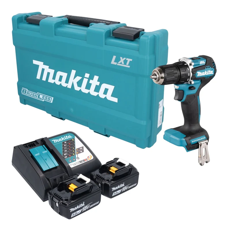 Makita DDF 487 RTK Akku Bohrschrauber 18 V 40 Nm Brushless + 2x Akku 5,0 Ah + Ladegerät + Koffer