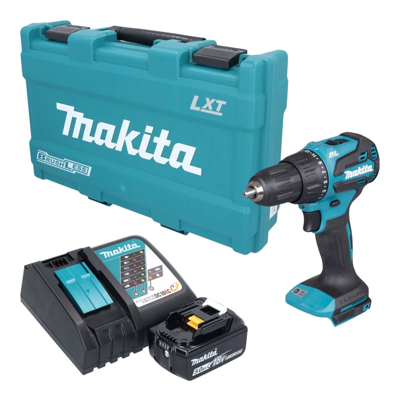Makita DHP 490 RT1K Akku Schlagbohrschrauber 18 V 65 Nm Brushless + 1x Akku 5,0 Ah + Ladegerät + Koffer
