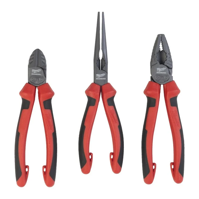Milwaukee Seitenschneider 160 mm, Langbeck-Rundzange, Kombizange 180 mm Zangenset 3-teilig