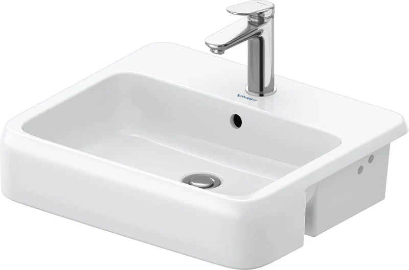 DURAVIT Qatego Halbeinbauwaschtisch 550mm weiß HygieneGlaze 1 Hahnloch mit Überlauf