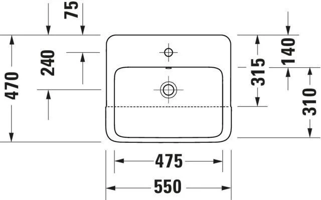 DURAVIT Qatego Halbeinbauwaschtisch 550mm weiß HygieneGlaze 1 Hahnloch mit Überlauf
