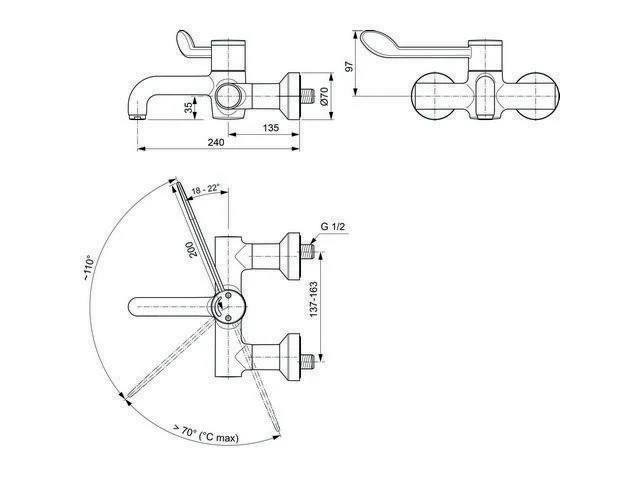 IDEAL STANDARD Schnittmodel Wand-WT-Thermostat CERAPLUS 2, Ausladung 240 mm, Chrom