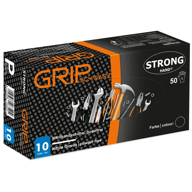 STRONGHAND Einweghandschuh puderfrei latexfrei Grip Nitril schwarz
