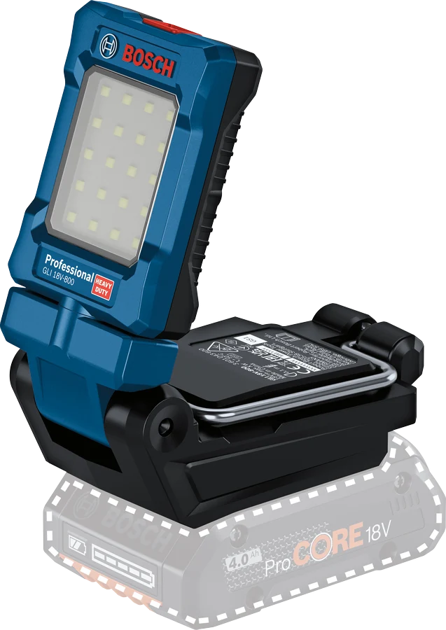 Bosch Akku-Leuchte GLI 18V-800 (Lichtstrom: 800 lm, 20 LEDs, Helligkeitsstufen: 3, 360°-Drehung, 180°-Neigung)