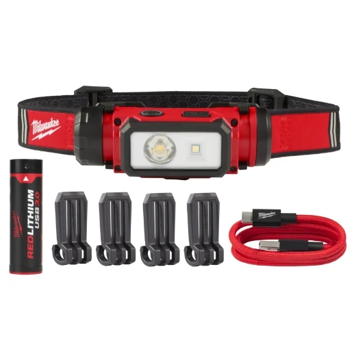 Milwaukee USB-Akku-Stirnleuchte L4 HL2-301 (Max. Leuchtkraft: 600 Lumen, 5 Stufen, inkl. 3,0 Ah Akku)