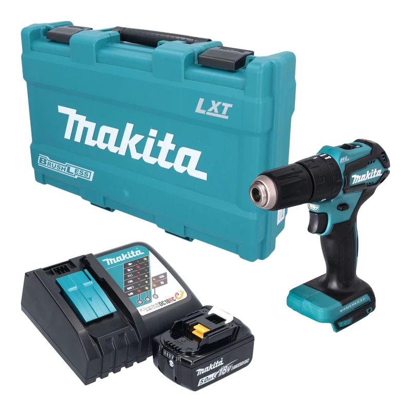 Makita DHP 483 RT1K Akku Schlagbohrschrauber 18 V 40 Nm Brushless + 1x Akku 5,0 Ah + Ladegerät + Koffer