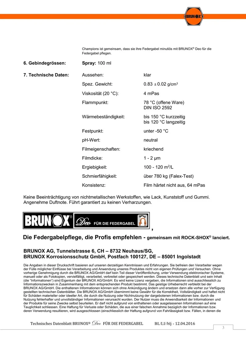 BRUNOX Deo Federgabelspray 100 ml Spraydose