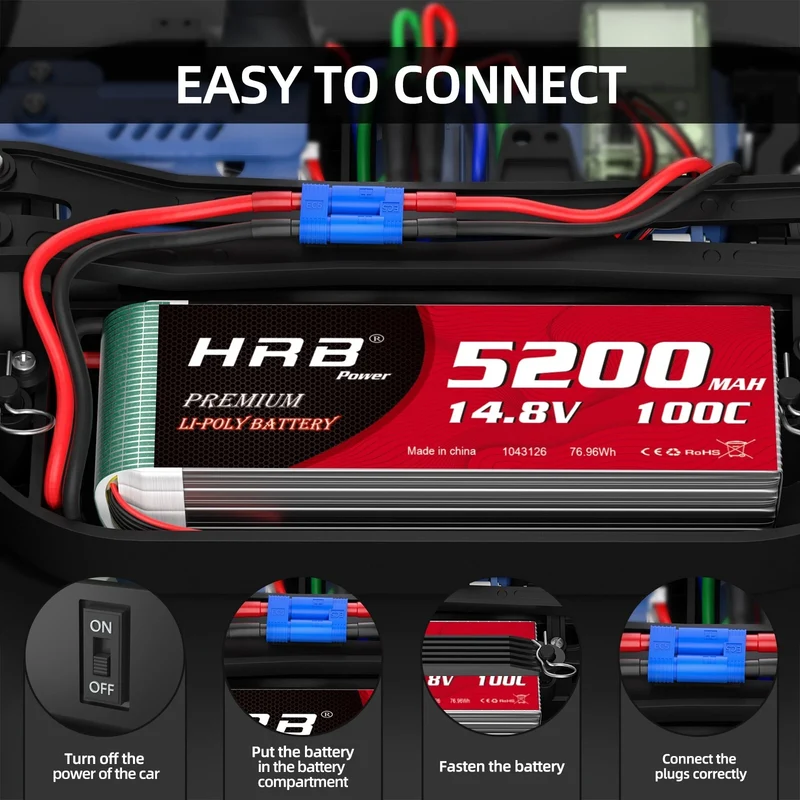 HRB 14,8V 4S 5200mAh LiPo-Akku 100C mit EC5-Stecker (2 St.)