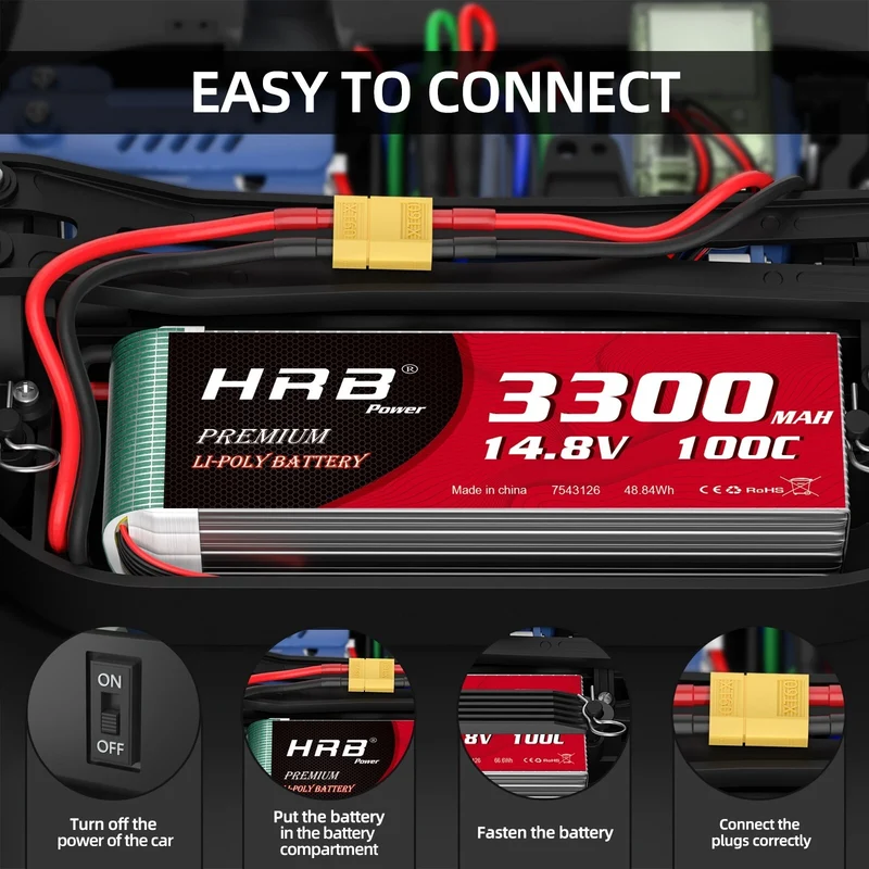 HRB 14,8V 4S LiPo-Akku 3300mAh 100C mit XT60-Stecker (2 St.)