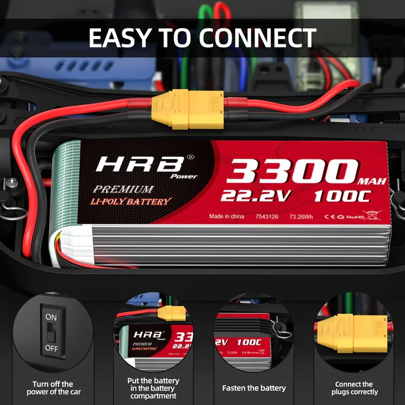 HRB 6S 3300mAh 22,2V 100C LiPo-Akku mit XT90-Stecker (2 St.)