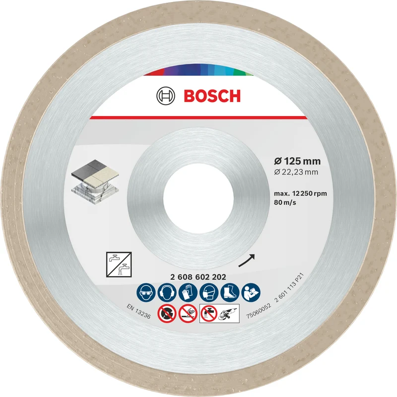 Bosch Diamanttrennscheibe Ø 125 mm für Fliesen (Ceramic, 125 x 22,23 x 1,6 x 7 mm, für harte Fliesen & Marmor)