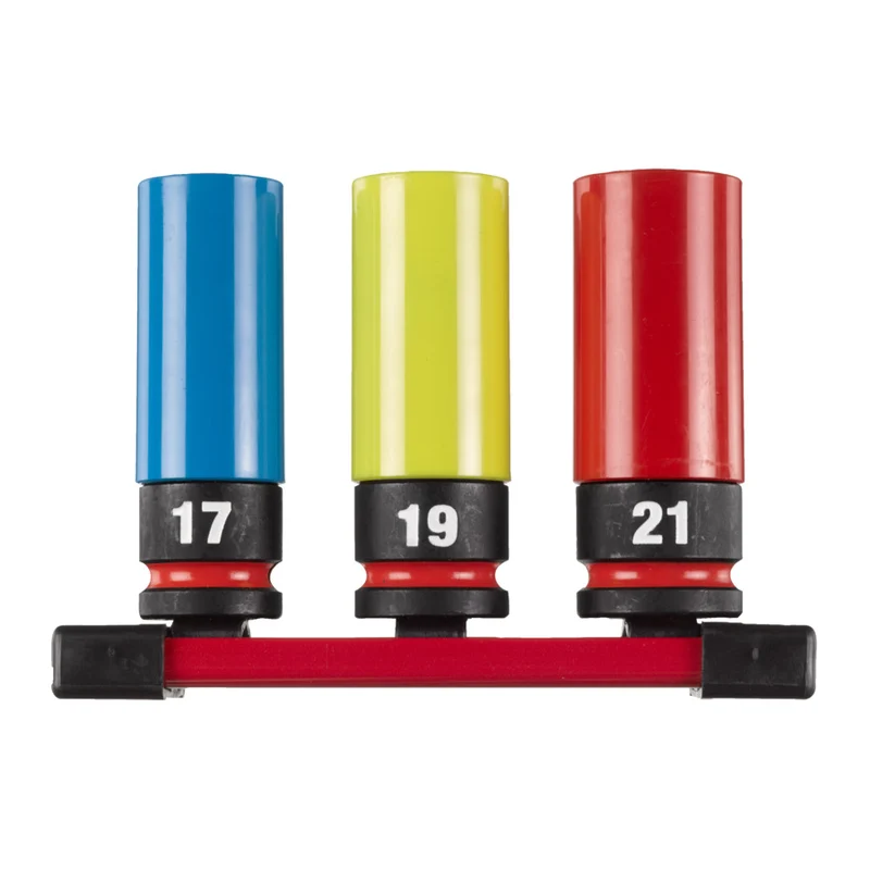 Milwaukee Shockwave 1/2" HEX buntes Schlagnuss-Set 17/19/21 mm auf Magnetschiene 3 tlg. (4932493370)