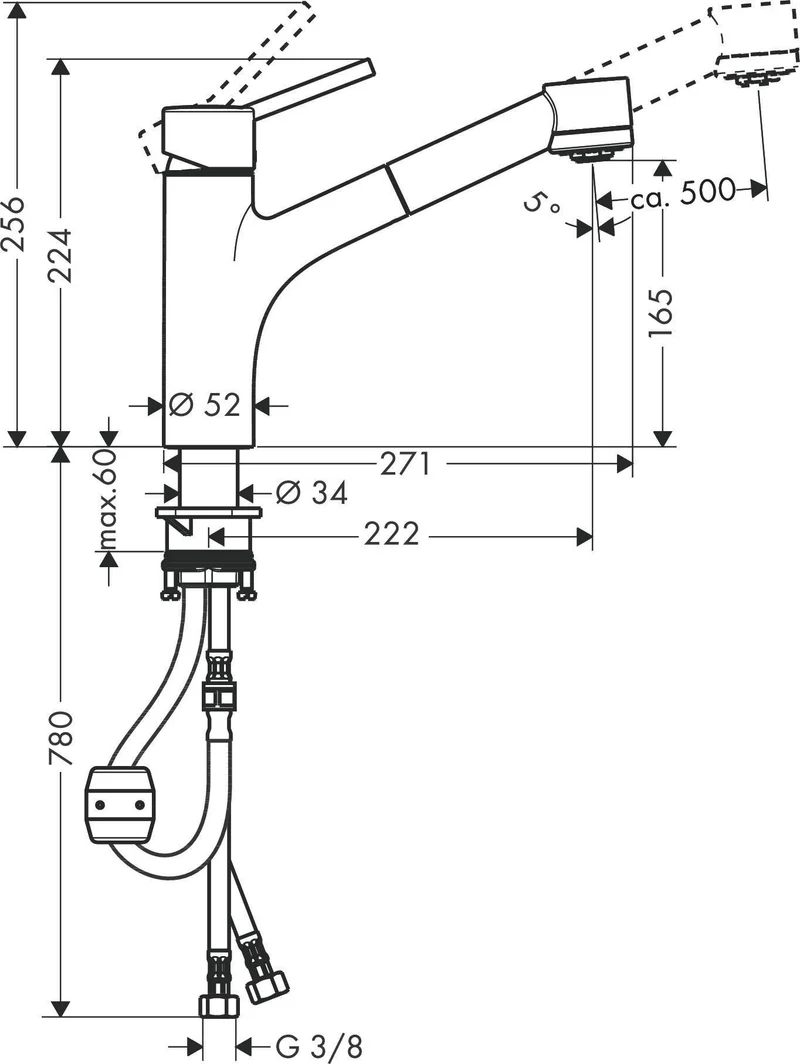 Hansgrohe Talis M52 ComfortZone 170 Einhebel-Küchenmischer mit Eco-Ausziehbrause in Chrom