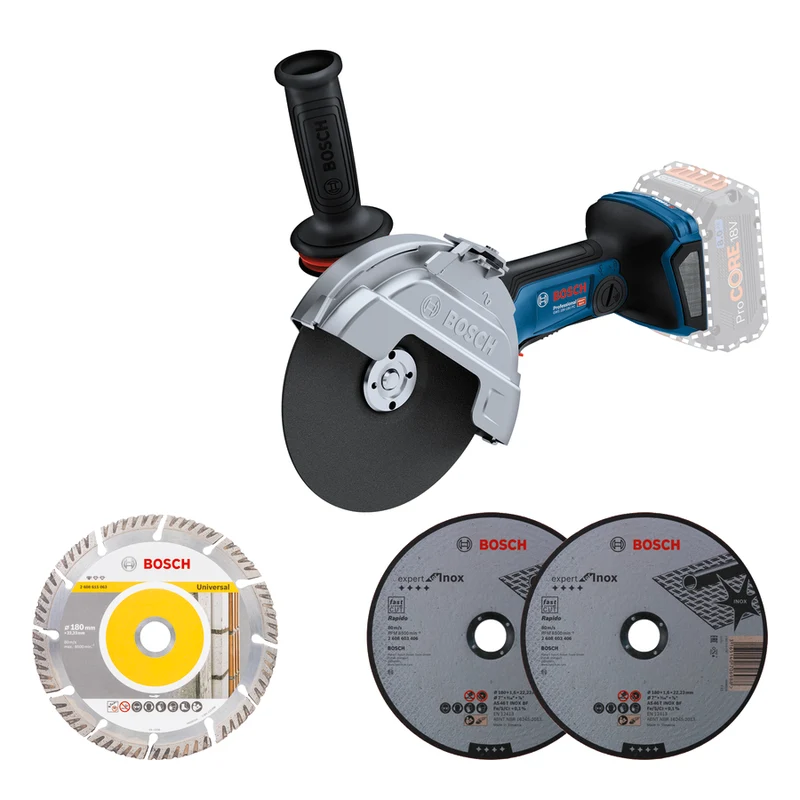Bosch Professional GWS 18V-180 PC Akku-Winkelschleifer BITURBO ohne Akku/Lader inkl. 3x Scheibe in Karton