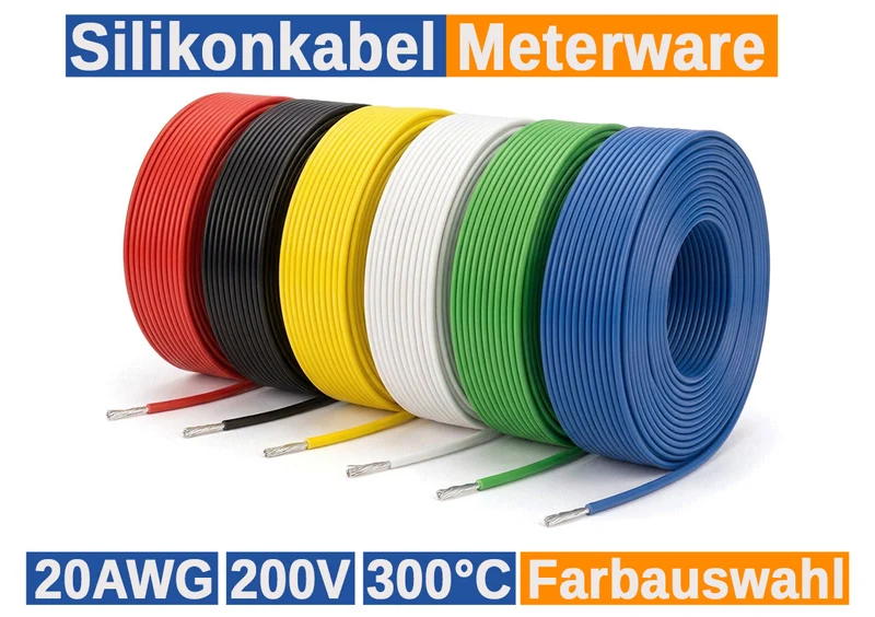Keeppower Silikonkabel 20 AWG 0,5 mm² 200°C 300V flexibel verzinnt Meterware