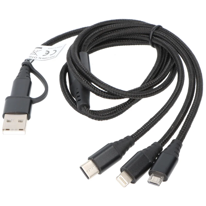 AccuCell USB-Ladekabel 3in1 mit Lightning-, Micro-USB-, und USB-C Anschluss, 1 Meter Länge