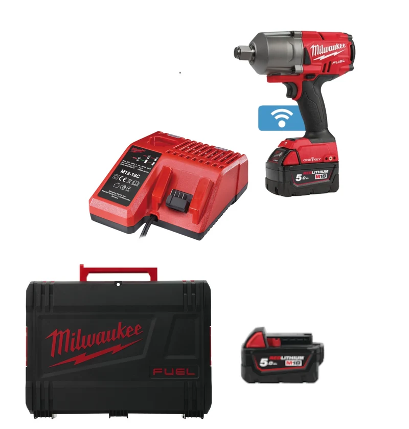 Milwaukee Akku-Schlagschrauber M18 ONEFHIWF34-502X (Drehmoment: 1627 Nm, Lösemoment: 2034 Nm, 3/4"-Vierkant, mit 2 x 5,0 Ah Akku in HD Box)