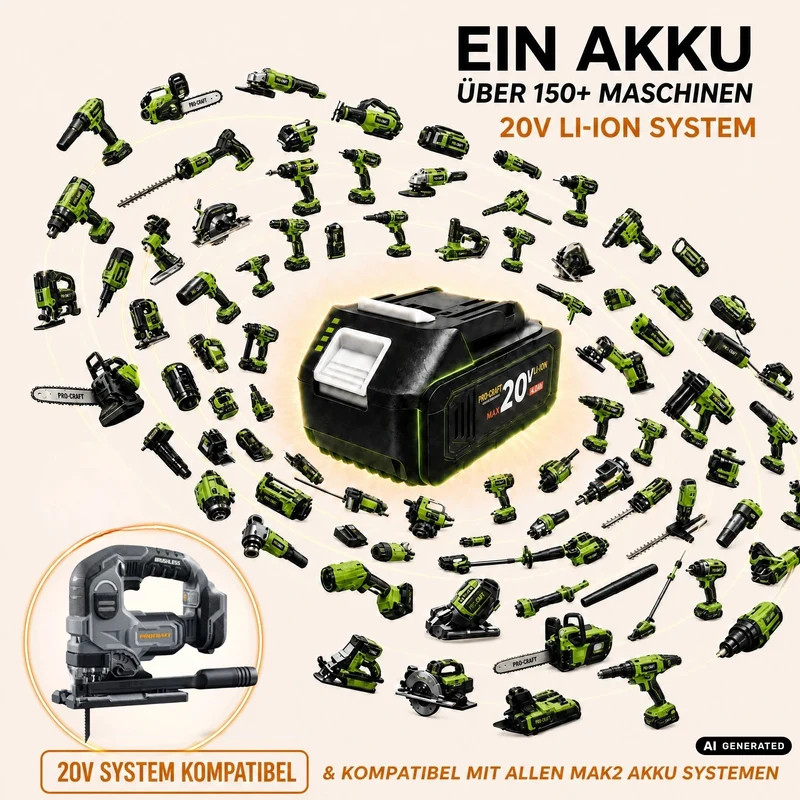 Procraft Industrial JS120A-BB Akku Stichsäge 20 V 120 mm Brushless Solo - ohne Akku, ohne Ladegerät