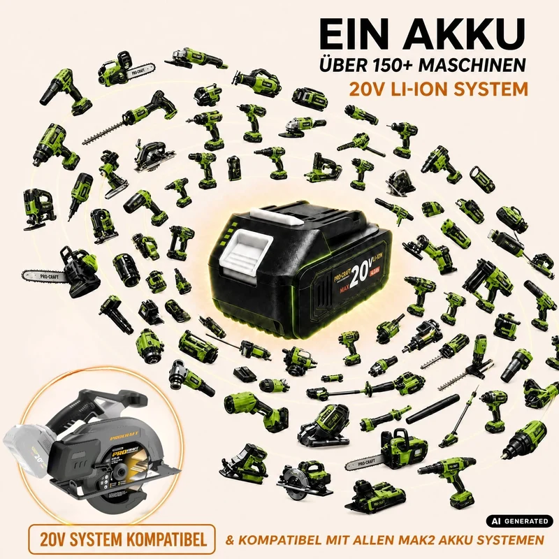 Procraft Industrial CS185A-BB Akku Handkreissäge 20 V 185 mm Brushless Solo - ohne Akku, ohne Ladegerät