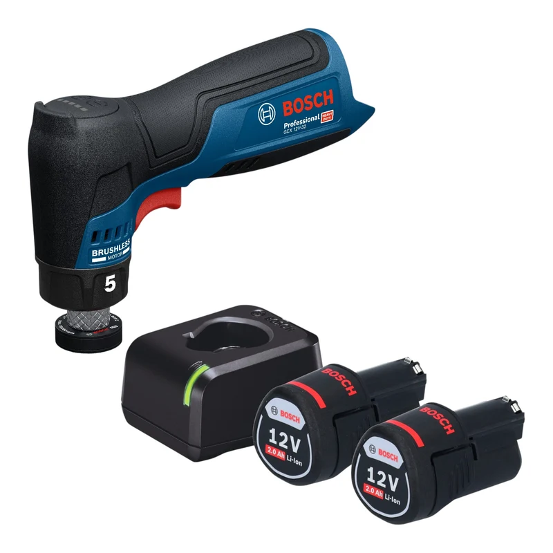 Bosch GEX 12V-32 Akku Exzenterschleifer 12 V 32 mm Brushless + 2x Akku 2,0 Ah + Ladegerät