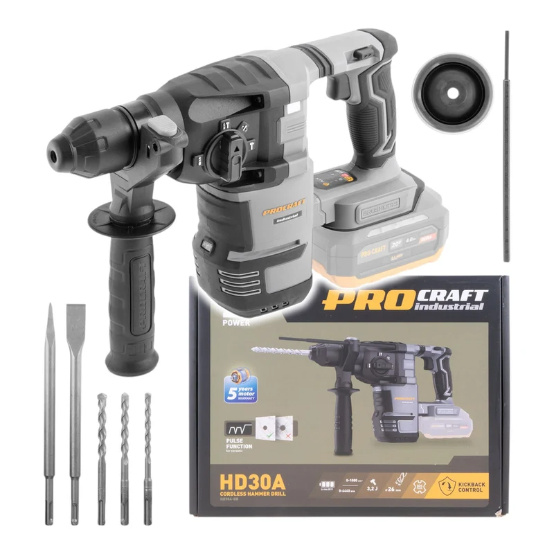 Procraft Industrial HD30A-BB Akku Kombihammer 20 V 3,2 J SDS plus Brushless Solo - ohne Akku, ohne Ladegerät