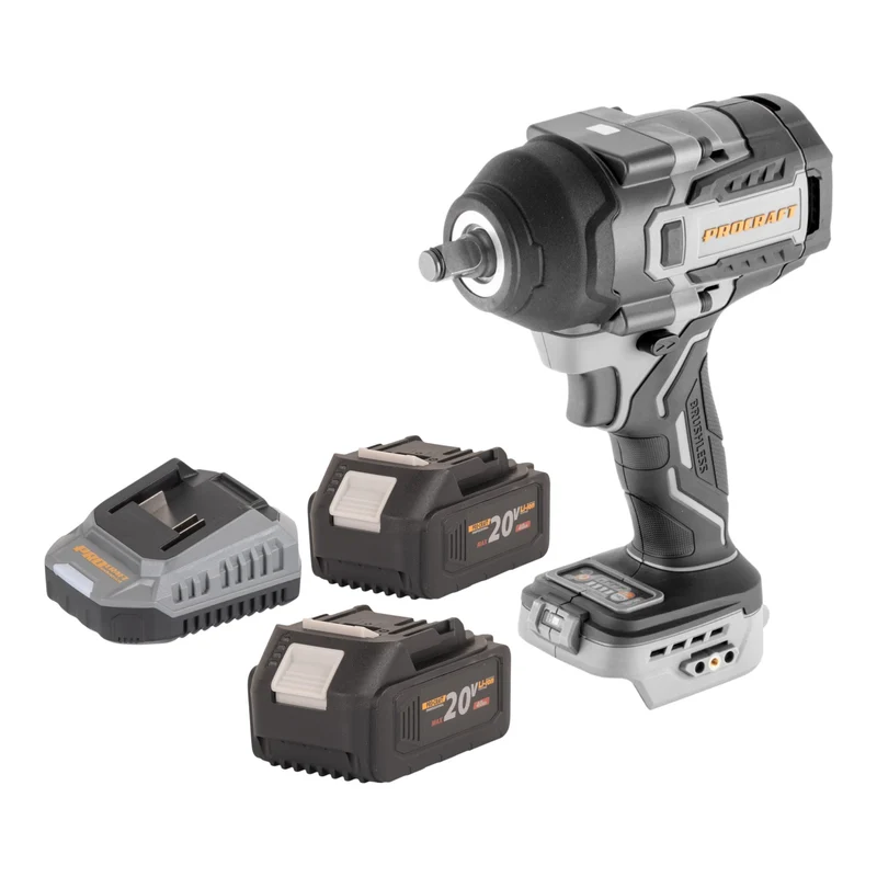 ProCraft Industrial IW850A-BB Akku Schlagschrauber 20 V 850 Nm 1/2" Brushless + 2x Akku 4,0 Ah + Ladegerät
