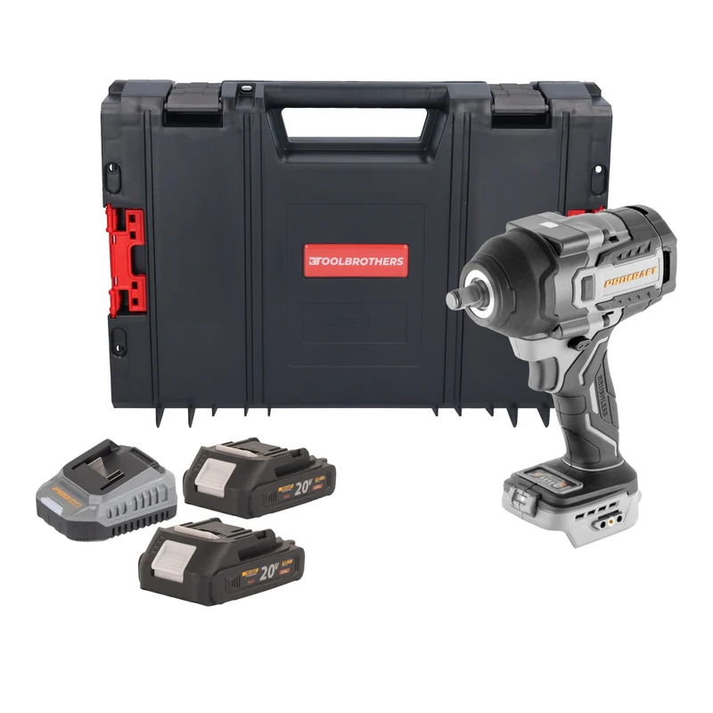 ProCraft Industrial IW850A-BB Akku Schlagschrauber 20 V 850 Nm 1/2" Brushless + 2x Akku 2,0 Ah + Ladegerät + RHINO Toolcase