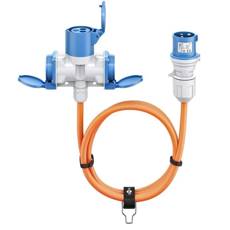 Goobay CEE-Adapterleitung, CEE-Stecker auf 1x CEE-Kupplung und 2x Schutzkontakt-Kupplung, 5 m